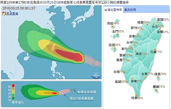 中度颱風梅姬目前仍在台灣東南方一千多公里海面上，預計周一影響台灣．（畫面翻攝中央氣象局）