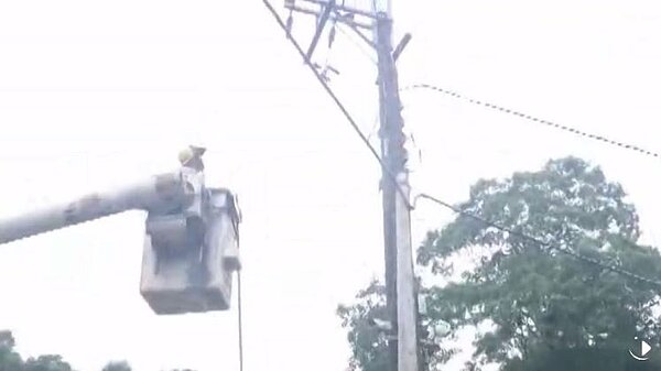 梅姬颱風造成桃竹苗、中部地區電力受損,台電人員忙搶修。(翻攝自udn影音)