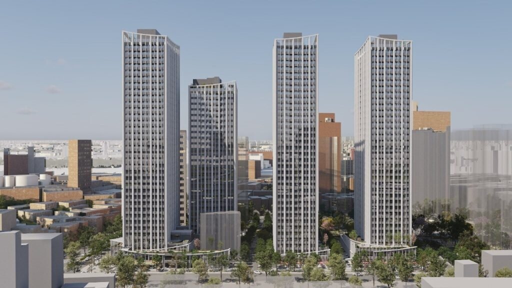 更新後規劃興建4棟28至35層建築。示意圖/漢庭營造提供