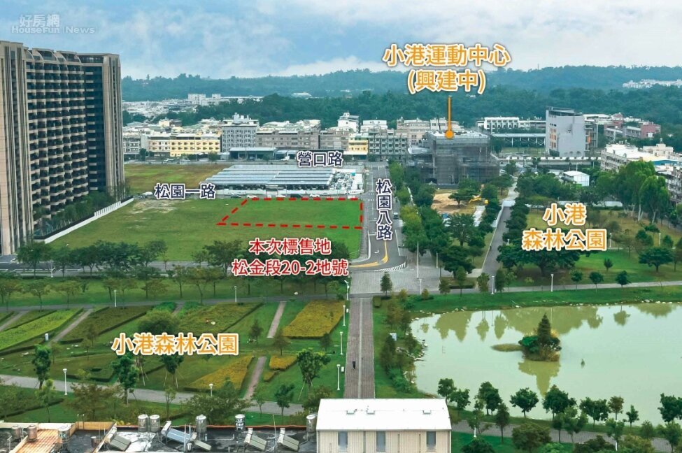 本季高雄市地政局標售土地,最受矚目的是第89期重劃區1筆商三角地,面積約973坪,臨松園一路及松園八路,因擁有小港森林公園第一排景觀,地理位置佳,以總價5億 3700萬餘元標脫,每坪標脫價55.2萬元。圖/高雄市地政局提供