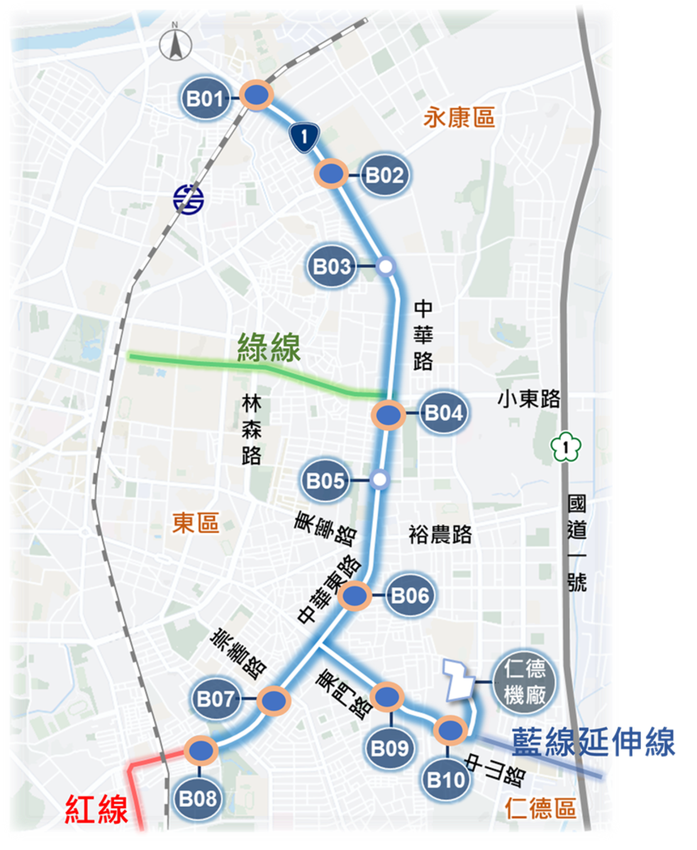 台南捷運藍線路線圖。圖/南市府提供