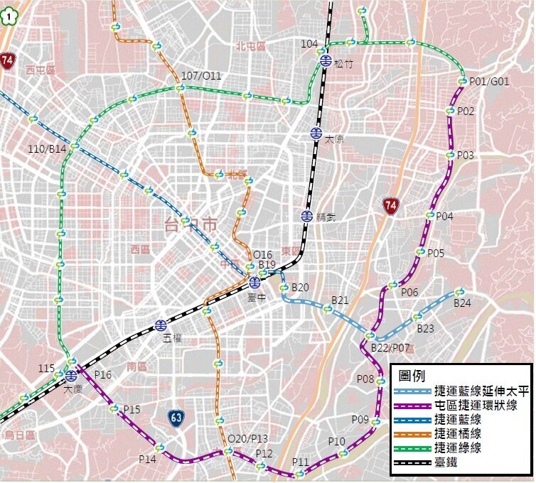 台中捷運紫線路線示意圖。圖／台中市捷運工程局提供