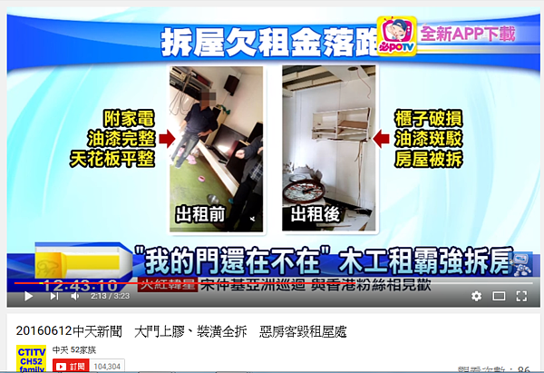 惡房客不付租金還把房子裝潢給拆光,讓房東好傻眼!(圖/翻攝自中天52家族YouTube頻道)