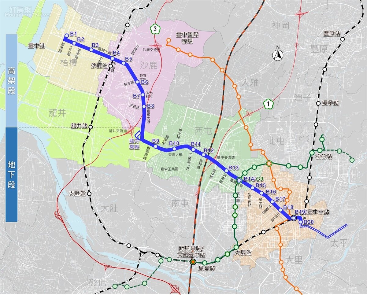 台中捷運「藍線」全線規劃圖。圖／台中市政府捷運工程局。