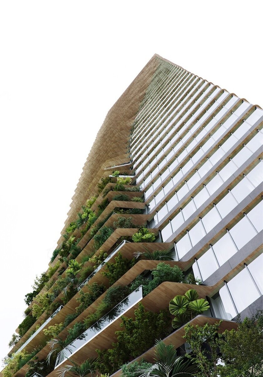 由聯聚建設攜手國際建築師隈研吾打造的頂級商辦「Kuma Tower」,16日舉辦上梁典禮。圖/業者提供