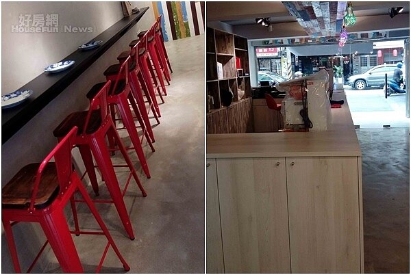 5.增設紅色高腳座位區,高腳椅為國外特別訂製。
6.長條形空間營造寬敞舒適感。