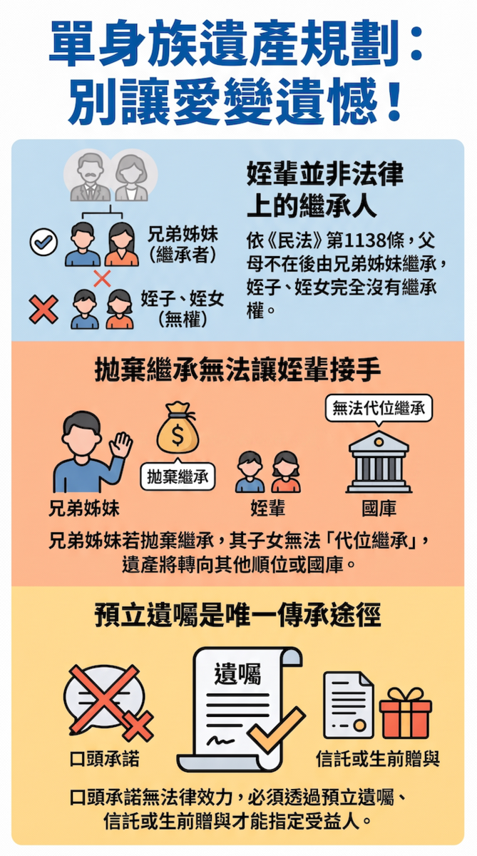 拋棄繼承權不代表下一代可代位繼承,想將財產留給姪子、姪女,應預立遺囑。圖/AI協作