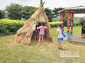 學童自搭稻草屋　歡喜入厝