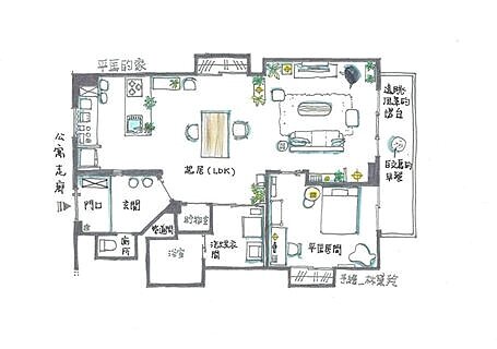 知名室內設計師林黛羚手繪平框家格局圖。(翻攝自林黛羚臉書)