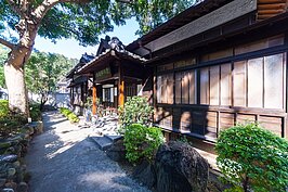 台北琴道館內陰鬱蒼天，內部大門前有一株老樹，為日治時期所種植成長至今。