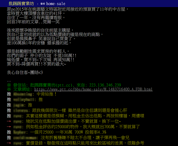 自住買貴有差嗎？網友曝心聲「還承擔得起」。（翻攝自PTT）