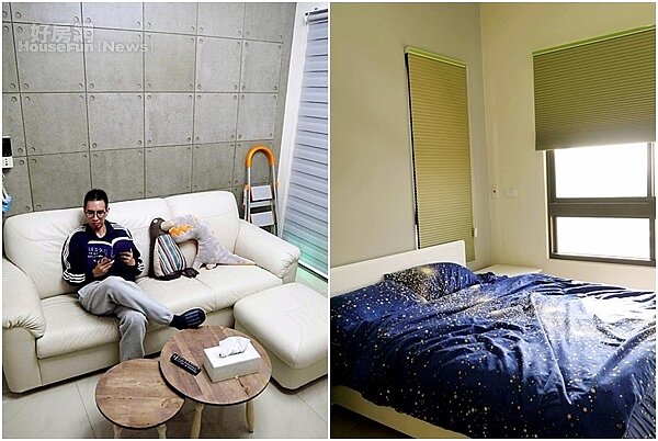 5. 臥室舒適簡約,靠窗有陽光灑落。
6. 偽清水模的牆板,增添工業風。