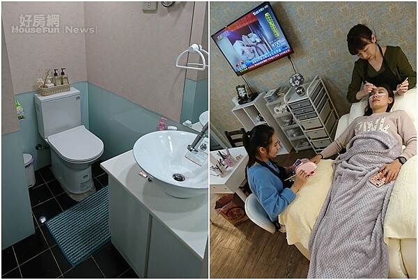 5.廁所重新裝修，變得乾淨明亮。
6.新添購的美甲椅讓客人一次做美睫和美甲。