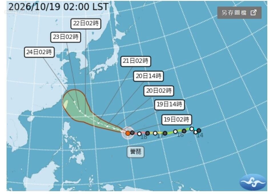 強颱薔琵預估路徑。圖/擷取自中央氣象署網站