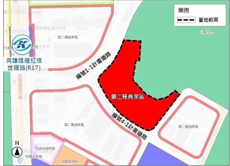 A5 街廓都更案,開發區位於高雄捷運R17世運站東側。圖/高雄捷運局