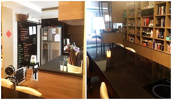 八,餐桌夠大了吧,朋友來訪吃吃喝喝好輕鬆。
九,廚房有大冰箱還有一個寫字板,大小事都可以記錄下來。