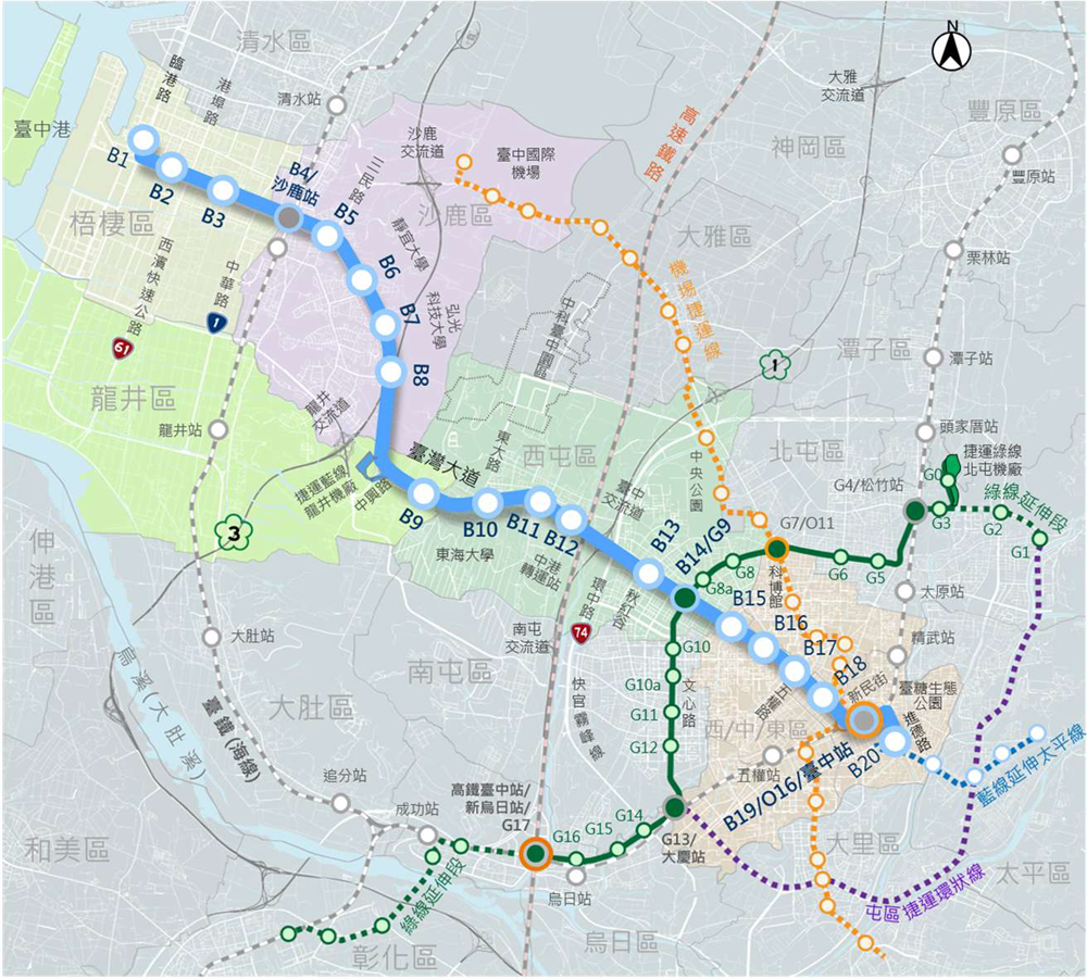 台中捷運藍線路網示意圖。圖／中市府提供
