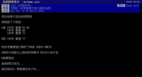 有網友分享朋友買貴的經驗,被笑是「救了投資客」。(翻攝自PTT)