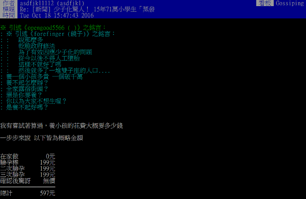 網友粗估養大小孩只要138萬(圖/翻攝自PTT)