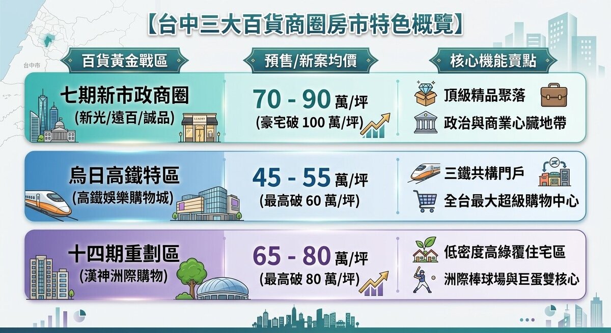 台中三大百貨商圈房市特色概覽