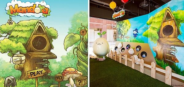 
3.	可愛的《Mandora》遊戲中的主場景（左），也忠實呈現在概念店門口（右）。