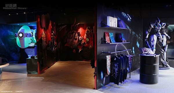 8. 每一區有不同的裝置藝術供消費者拍照，展售區也擺設、販售每款遊戲的周邊商品。
