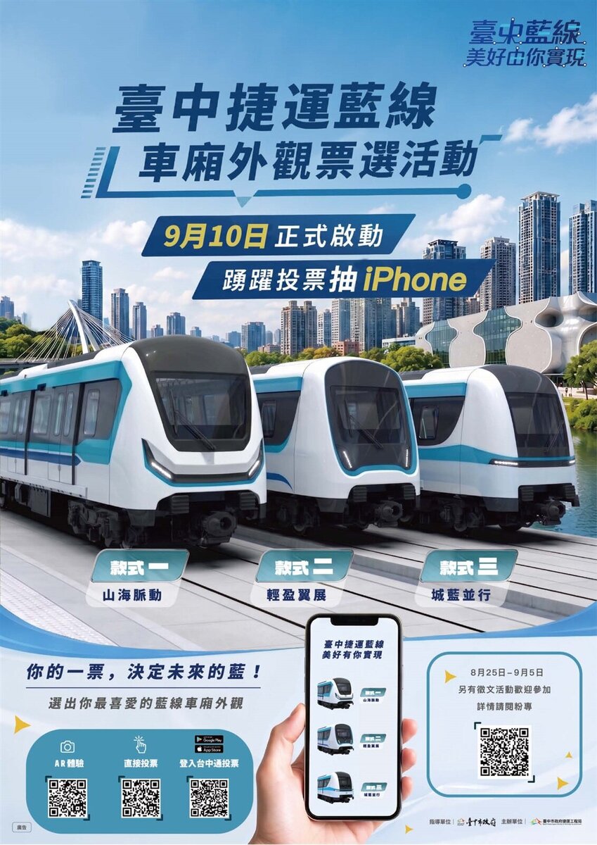 中捷藍線外觀設計票選9/10登場。圖/台中市政府捷運工程局提供