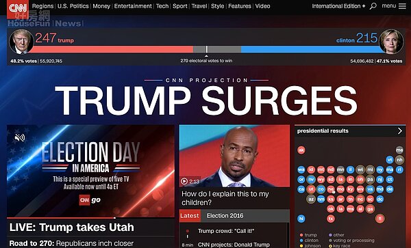川普當選美國總統。(截自CNN官網)
