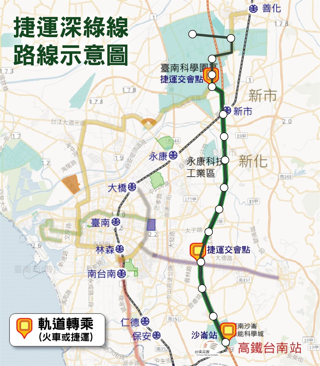 台南捷運「深綠線」路線示意圖/台南市政府提供