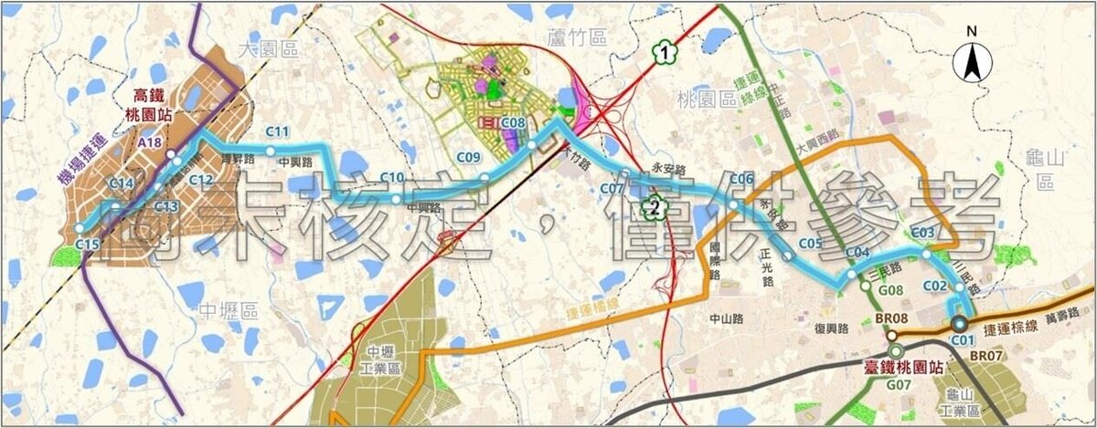 捷運青線路線規劃示意圖。圖/桃園市捷運工程局提供