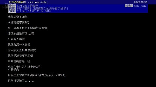 房子一賣就是20年(圖/截取自PTT)