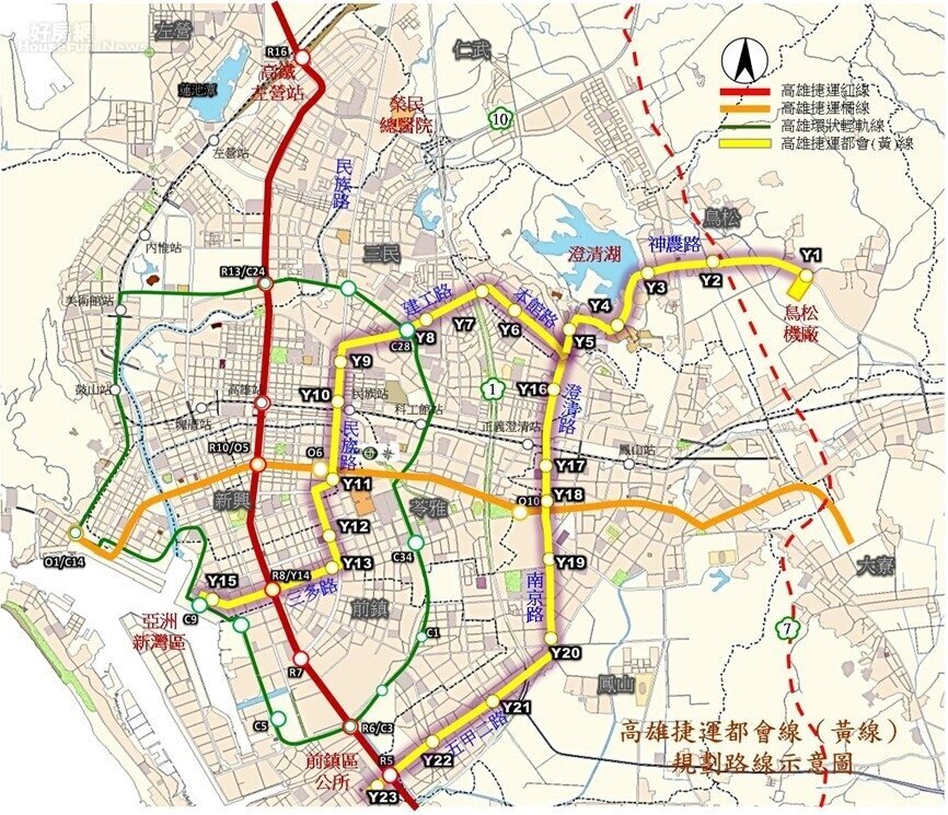 高雄捷運都會線(黃線)規劃路線示意圖/高雄市捷運工程局提供