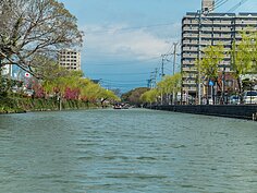 柳川的運河有寬有窄，寬的地方同一區段容納十艘遊船都沒問題，窄的地方則是僅容兩艘遊船錯肩而過。