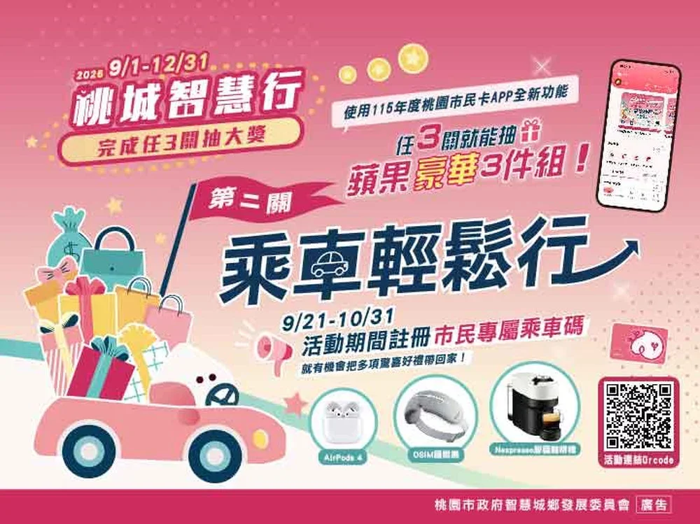 桃園市民卡APP全新推出「市民專屬乘車碼」功能。圖:桃園市政府智慧城鄉發展委員會提供