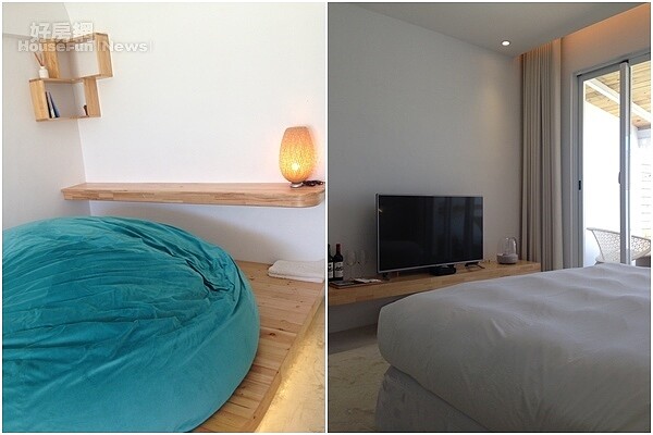 8.為了營造舒適的發懶環境,薰跟夥伴們特地買來直徑兩百公分的懶骨頭,讓客人可以盡情地發懶!
9.的客房主要是以白色為裝潢布置的色調,家具以木製家具為主,走自然舒適的路線。