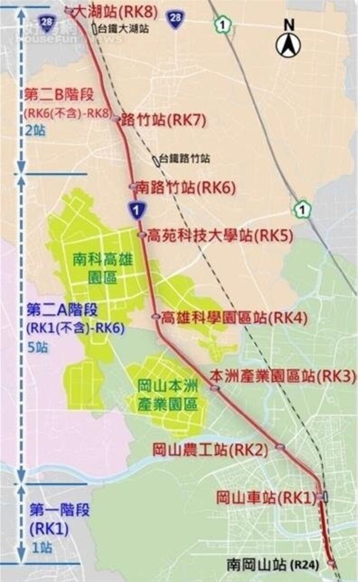 高雄捷運紅線岡山路竹延伸線第二B階段圖/高雄市捷運工程局提供