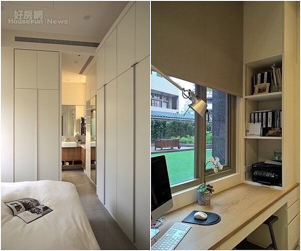 7. 臥室以隱藏式系統櫃整齊收納。
8. 從工作桌向外看就是偌大的庭院。