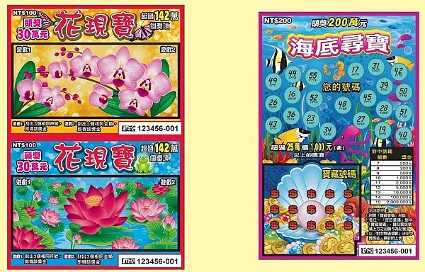 台灣彩券推出「海底尋寶」、「花現寶」2款新刮刮樂(圖/截取自台灣彩券)