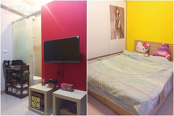 為了活用空間,小普特地把所有傢俱靠牆擺,客廳與床舖之間不特別做區隔,以換取更寬敞空間