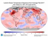 全球2月均溫　達138年來第二暖的2月