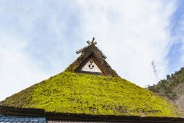 日本傳統每個家族都有自己的家徽，這個家徽就體現在茅葺屋頂側面。