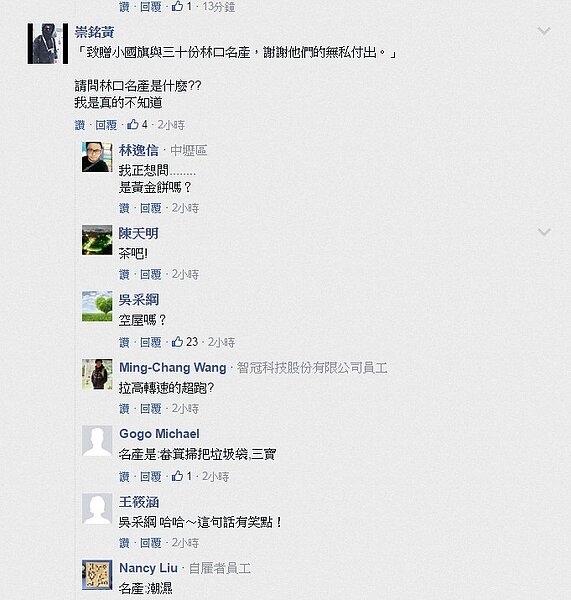 網友在蘋果日報報導下留言「林口名產是空屋嗎」(截自蘋果日報網站)