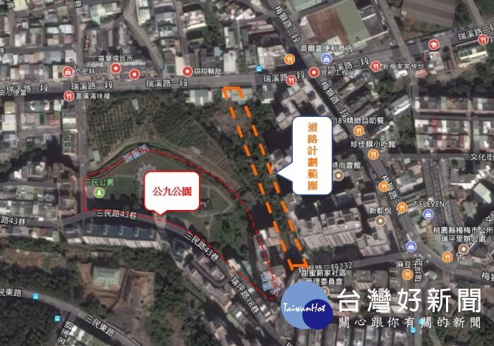 桃園市政府新建工程處推出「開瓶計畫」,將打通楊梅區公九公園旁道路。