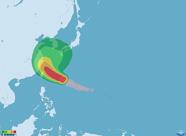 泰利颱風路徑潛勢圖。(圖／中央氣象局)