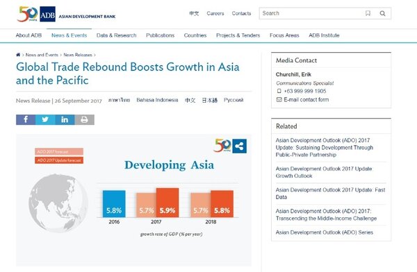 亞洲經濟成長率預估（圖／翻攝自亞洲開發銀行官網）