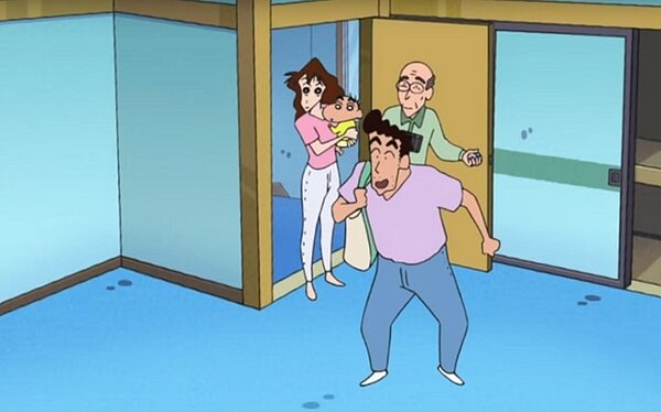 為了小新的新家，野原一家到處看房子。（圖／翻攝自《新蠟筆小新》動畫）