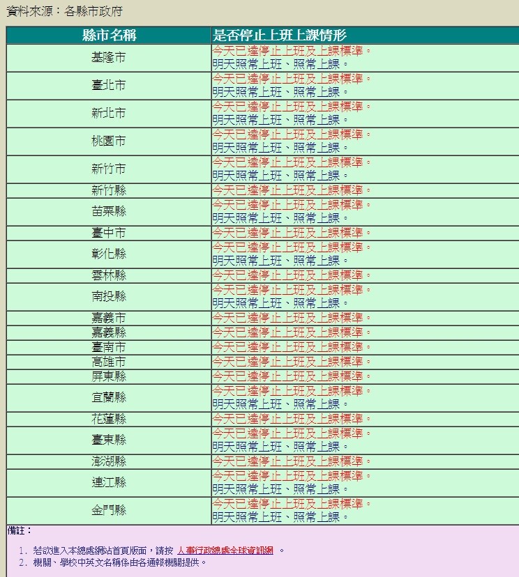 2017/7/31停班停課
