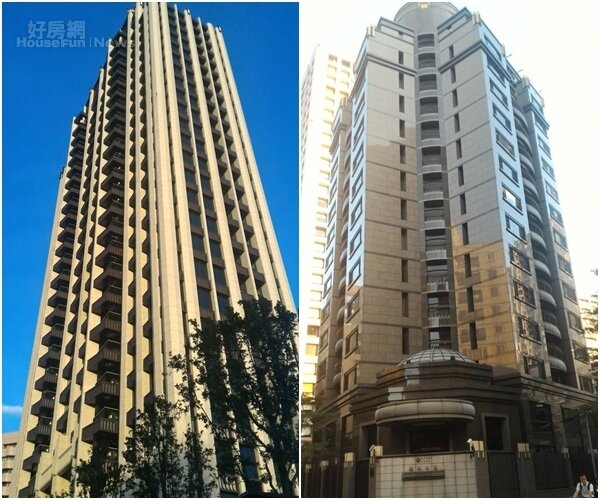 2.	「敦南寓邸」樓高26層，位於敦南街內，遠望高聳氣派。(左)
6.	「敦南之翼」坐落在敦化南路2段巷弄內。(右)