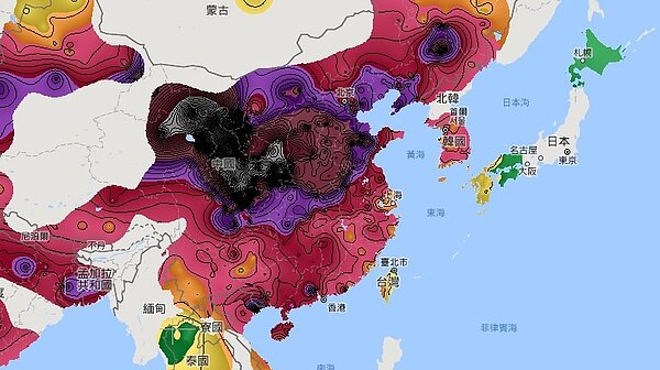中國河西走廊PM2.5濃度破表。(翻攝自伯克利地球組織網站)
