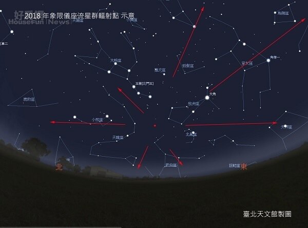 台北市立天文館建議民眾可以在4日還能觀賞每小時超過百顆的象限儀座流星雨煙火秀。（圖片擷取自台北市立天文館）
